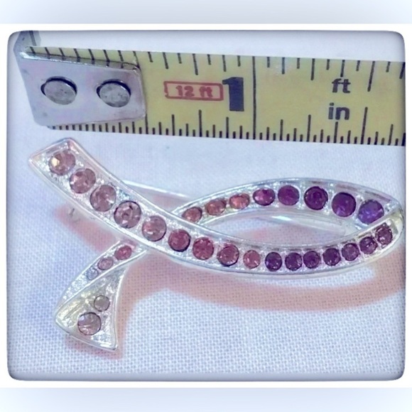 Avon Breast Pink Hope Cancer Awareness Brooch, Silver w/ Ombré Pink Rhinestones - Picture 5 of 7